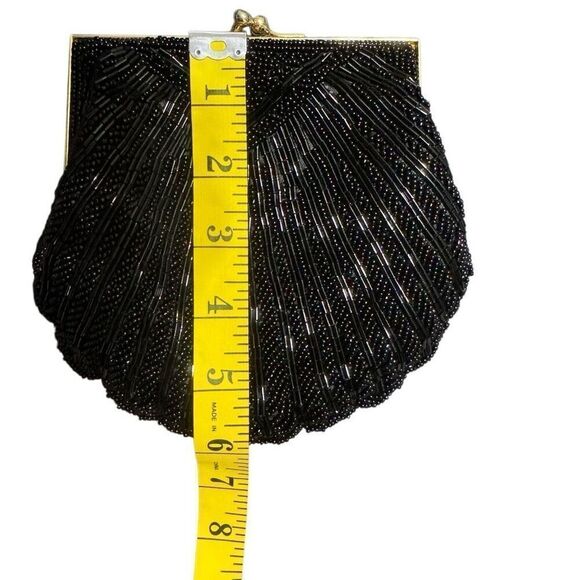 Carla Marchi Black Beaded Clamshell Clutch Handbag Evening Bag Vintage - Picture 7 of 8